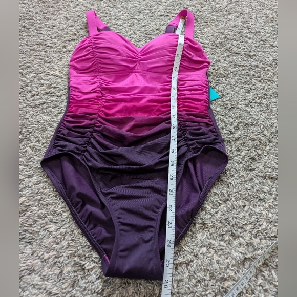 NWT Shape + Style Aqua Green  Pink Purple Ombre Ruched One Piece Swimsuit 6 - Picture 11 of 11